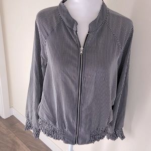 Black and White Stripe Zip-up Blouse, Size Small